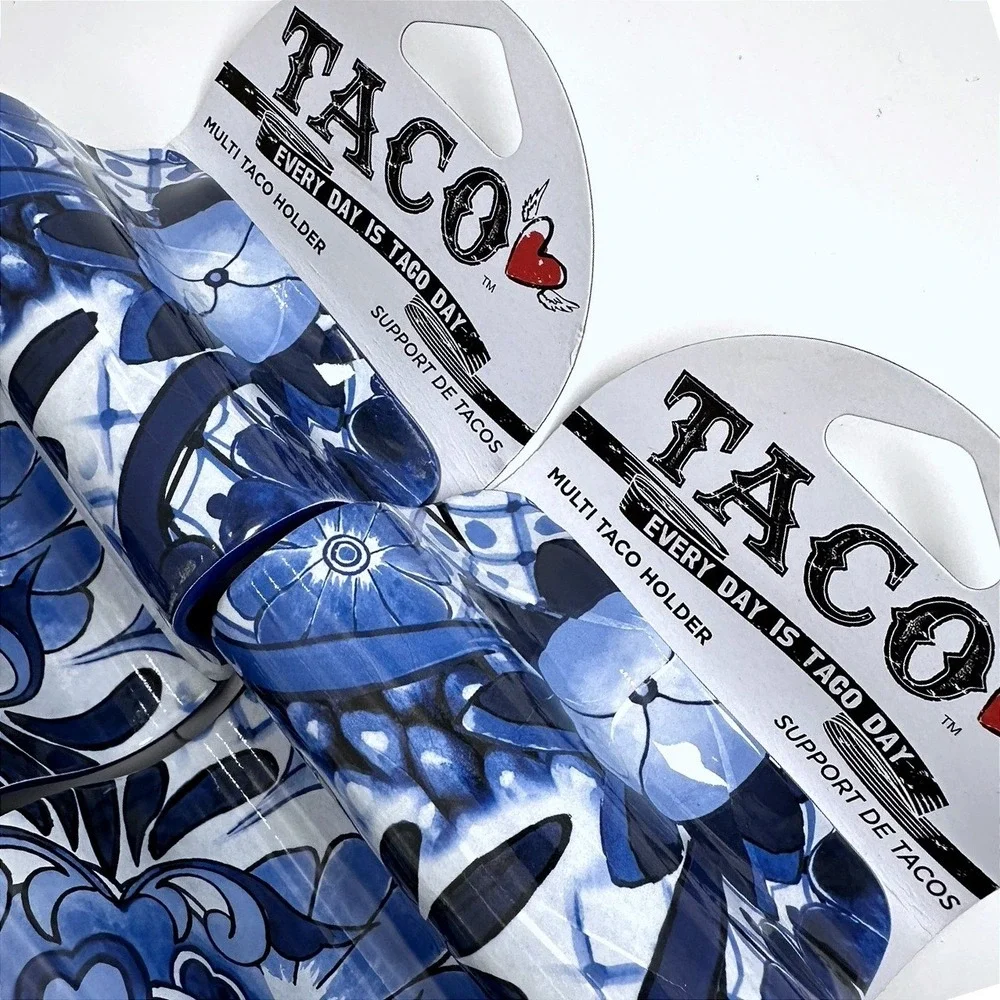 Prepara Taco Holders Set Of 2 Talavera Blue White Melamine BPA Free New NWT